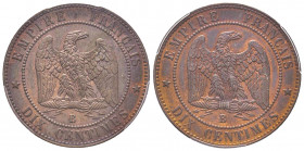 France. Second Empire 1852-1870
Essai de un centime double revers, (1855) B, AE 5 g. Ref : G.86, Maz. 1730 (R2) 
Conservation : PCGS SP 64 RB
