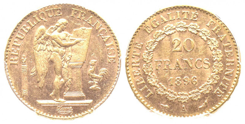 France. IIIe République 1870-1940
20 Francs, Paris, 1896, Torche, AU 6.45 g.
Ref...