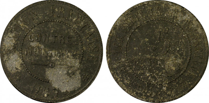 France. IIIe République, 5 centimes contre-monnaie, 1873, ZN, 4 g.
Ref : Maz.233...