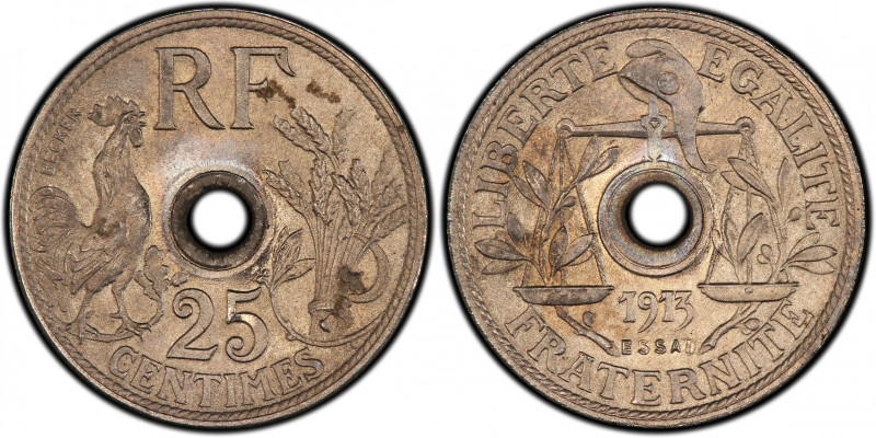 France. IIIe République, Essai de 25 centimes par Becker, petit module, Paris, 1...