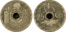 France. IIIe République, Essai de 25 centimes Becker, petit module, Paris, 1914, Ni 3.03 g. 
Ref : GEM 67.6, Gadoury (1989) 369, Maz. 2154a (R2)
Conse...