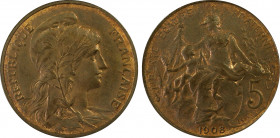 France. IIIème République, Essai en Bronze de 5 centimes Daniel-Dupuis, Paris, 1908, AE 5 g.
Ref : GEM 14.19
Conservation : PCGS SP 64 BN
Quantité : L...