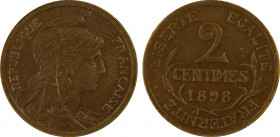 France. IIIème République, Piéfort de 2 centimes Daniel-Dupuis flan mat, Paris, 1898, AE 5.96 g.
Ref : GEM 7.P2, Maz.2216b (R2)
Conservation : PCGS SP...