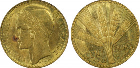 France. IIIe République, Essai de 100 francs Bazor, 1929, AE-Al 3.39 g. 
Ref : Maz.2541a (R1)
Conservation : PCGS SP 63