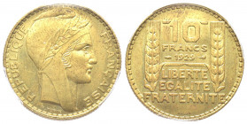 France. IIIe République, 1870-1940
Essai de 10 francs Concours par Turin, 1929, AE-Al, 9 g.
Ref : GEM 169.3, Gadoury (1989) 801, Maz.2552a (R1)
Conser...