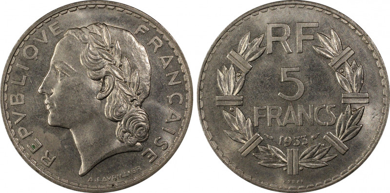 France. IIIe République, Essai de 5 Francs Lavrillier, 1933, Ni 11.8 g.
Ref : GE...