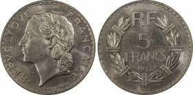 France. IIIe République, Essai de 5 Francs Lavrillier, 1933, Ni 11.8 g.
Ref : GEM 137.8, Maz.2563 (R1)
Conservation : PCGS SP 65