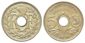 France. IIIe République, Essai de 5 centimes Lindauer, petit module, Paris, 1938, Cu-Ni 1.5 g. tranchee lisse, date entre deux points
Ref : GEM 19.11,...