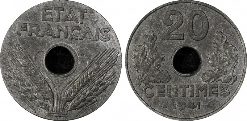 France. Etat Français, Piéfort de 20 centimes type 20, 1941, Zn 7.16 g.
Ref : GE...