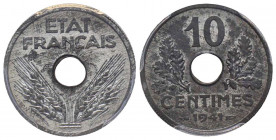 France. Etat Français, 1940-1944
Essai de 10 centimes grand module, 1941, Zn, 2.48 g.
Ref : GEM 44.8, Gadoury (1989) 290, Maz 2672 (R3)
Conservation :...