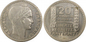 France. Gouvernement provisoire, Piéfort de 20 Francs Turin, 1945, Cu-Ni. 20 g.
Ref : GEM 206.EP, Maz 2745a (R3)
Conservation : PCGS SP 65
Quantité : ...