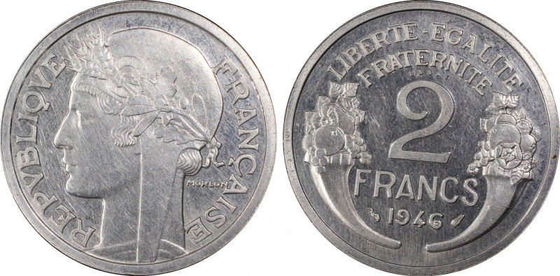 France. Gouvernement provisoire, Piéfort de 2 Francs Morlon, 1946, Al. 4.4 g.
Re...
