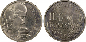 France. Quatrième République, Essai de 100 Francs Cochet, 1954, Cu-Ni 6 g.
Ref : G.897, GEM 230.6, Maz 2769 (R2)
Conservation : PCGS SP 64