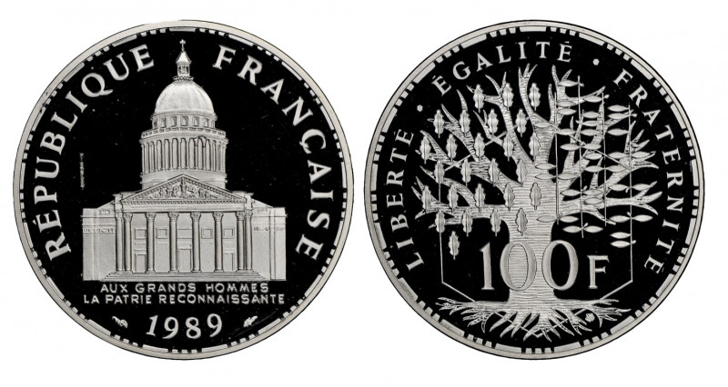 France. Cinquième République, Piéfort en argent de 100 Francs Panthéon, 1989, AG...