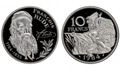 France. Cinquième République 1959 à nos jours
Piéfort en argent de 10 Francs François Rude, 1984, AG 22.8 g. 925‰
Ref : GEM 190.P2
Conservation : NGC ...