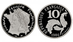 France. Cinquième République 1959 à nos jours
Piéfort en argent de 10 Francs Jimenez, 1986, AG 
Ref : G. 824
Conservation : NGC PROOF 70 ULTRA CAMEO...