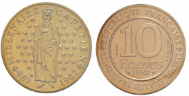 France. Cinquième République 1959 à nos jours
Piéfort 10 Francs Millénaire Capétien, 1987, Cu-Ni-Al 10 g. 
Ref : GEM 192.2
Conservation : PCGS SP 69...