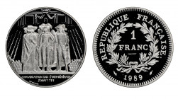 France. Cinquième République 1959 à nos jours
Piefort en argent de 1 Franc États Généraux, 1989, AG 13.7 g. 
Ref : GEM 106.P1
Conservation : NGC PROOF...