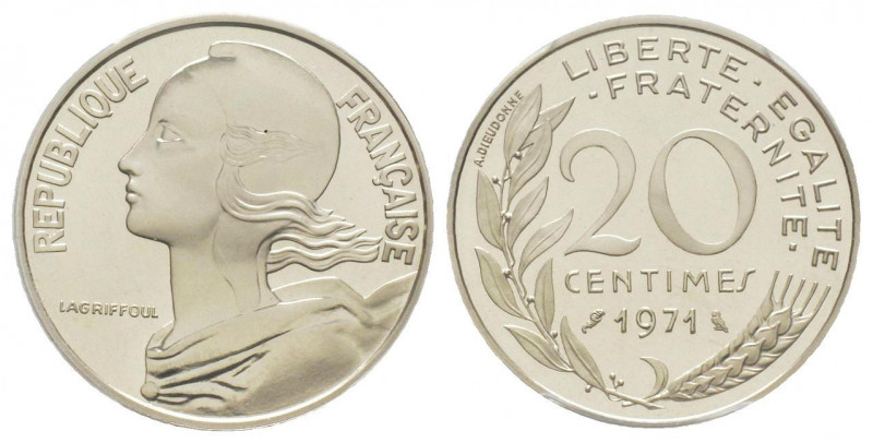 France. Cinquième République 1959 à nos jours
Piéfort argent de 20 centimes Mari...