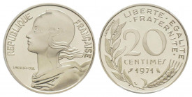France. Cinquième République 1959 à nos jours
Piéfort argent de 20 centimes Marianne, 1971, AG 10.2 g. 
Ref : GEM 56.P2
Conservation : PCGS SP 68
Quan...