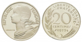 France. Cinquième République 1959 à nos jours
Piéfort argent de 20 centimes Marianne, 1973, AG 10.2 g. 
Ref : GEM 56.P2
Conservation : PCGS SP 68
Quan...