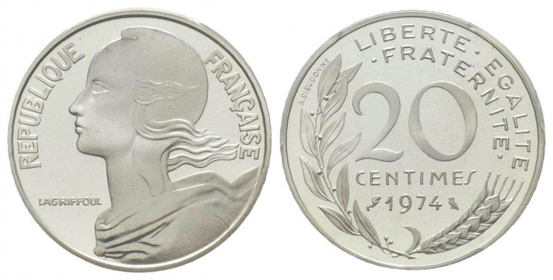 France. Cinquième République 1959 à nos jours
Piéfort argent de 20 centimes Mari...