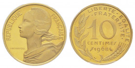 France. Cinquième République 1959 à nos jours
Piéfort de 10 centimes Marianne, 1968, Cu-Al-Ni 6 g. 
Ref : GEM 46.P1
Conservation : PCGS SP 65
Quantité...