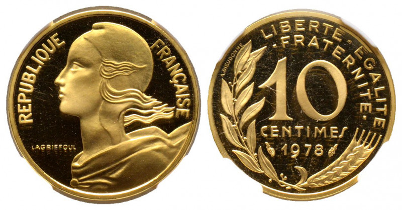 France. Cinquième République 1959 à nos jours
Piéfort or de 10 centimes Marianne...
