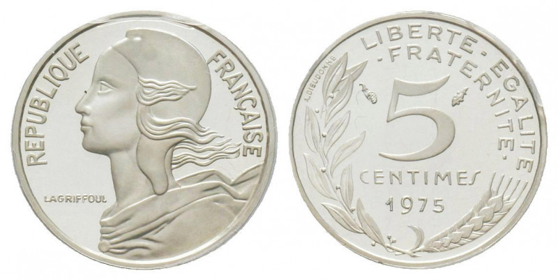 France. Cinquième République 1959 à nos jours
Piéfort en argent de 5 centimes Ma...