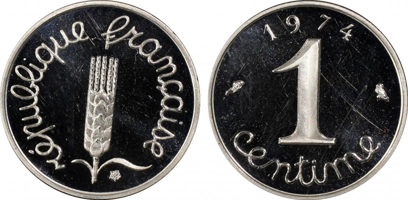 France. Cinquième République 1959 à nos jours
Piéfort de 1 centime Épi, 1974, AG...