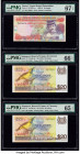 Brunei Negara Brunei Darussalam 10 Ringgit 1992 Pick 15 KNB15 PMG Superb Gem Unc 67 EPQ; Singapore Board of Commissioners of Currency 20 Dollars ND (1...