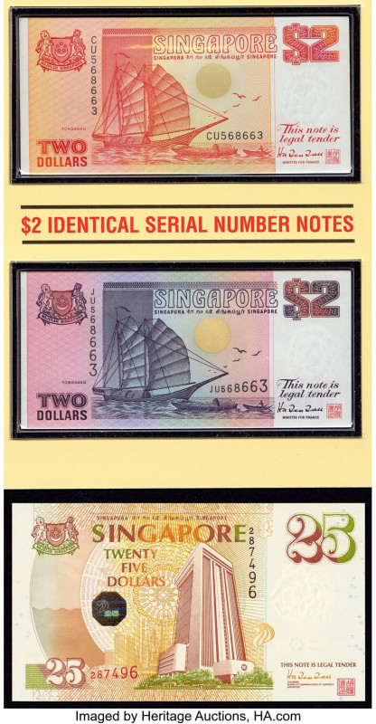 Brunei and Singapore Group of 3 Commemorative Sets with Folders; 4 Notes Crisp U...