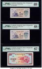 Cambodia Bank of Kampuchea 0.1 Riel (2); 10 Riels 1975 Pick 18a (2); 22a Three Examples PMG Superb Gem Unc 69 EPQ; Superb Gem Unc 68 EPQ; Superb Gem U...