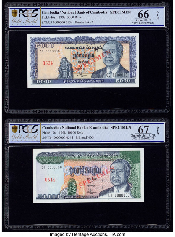 Cambodia National Bank of Cambodia 5000; 10,000 Riels 1998 Pick 46s; 47s Two Spe...