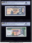 Cambodia National Bank of Cambodia 5000; 10,000 Riels 1998 Pick 46s; 47s Two Specimen PCGS Gold Shield Gem Unc 66 OPQ; Superb Gem Unc 67 OPQ. 

HID098...