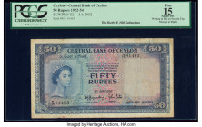 Ceylon Central Bank of Ceylon 50 Rupees 3.6.1952 Pick 52 PCGS Apparent Fine 15. Writing in ink on face in top margin at right.

HID09801242017

© 2020...