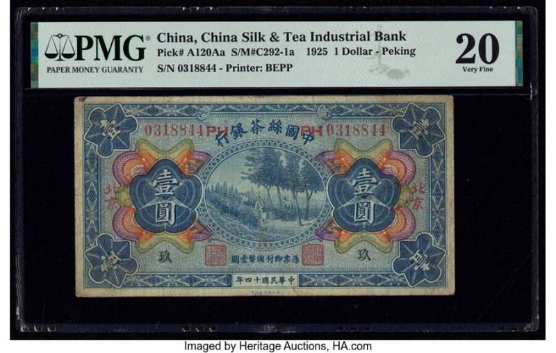 China China Silk & Tea Industrial Bank 1 Dollar 1925 Pick A120Aa S/M#C292-1a PMG...