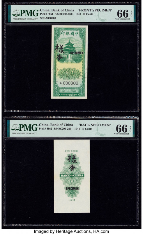 China Bank of China 10 Cents 1941 Pick 89s1; 89s2 Front and Back Specimen PMG Ge...