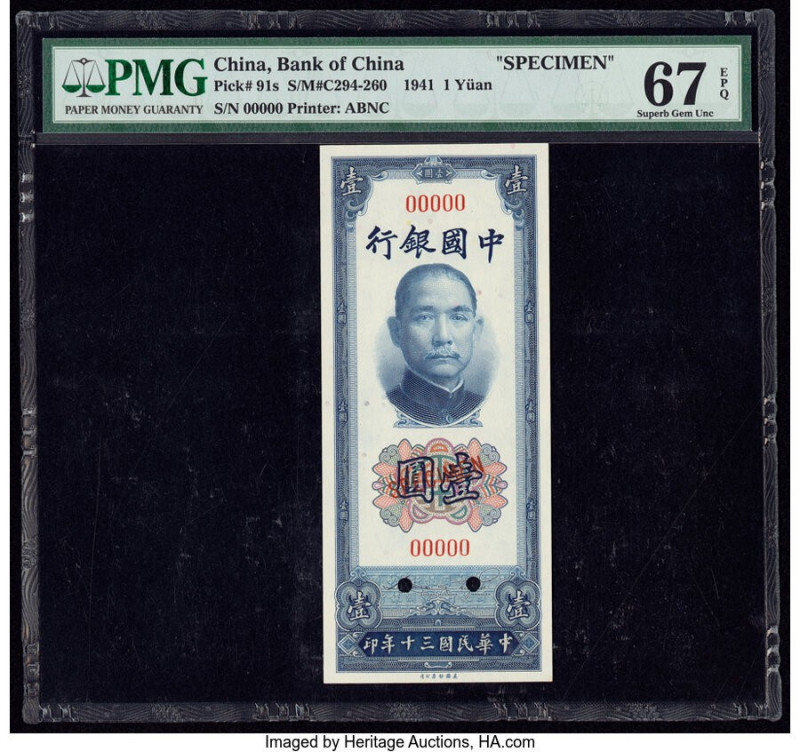China Bank of China 1 Yuan 1941 Pick 91s S/M#C294-260 Specimen PMG Superb Gem Un...