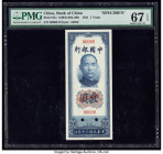 China Bank of China 1 Yuan 1941 Pick 91s S/M#C294-260 Specimen PMG Superb Gem Unc 67 EPQ. Printer's annotation and two POCs are noted on this example....