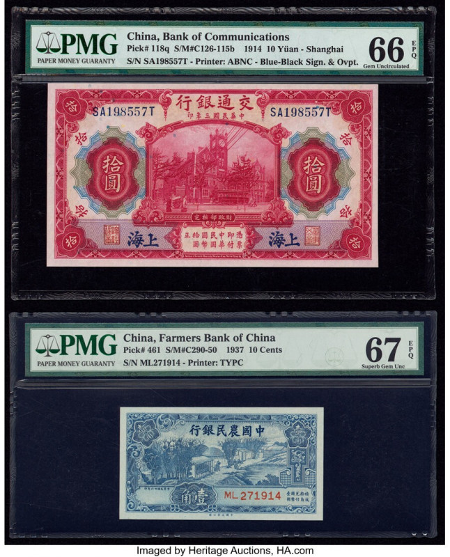 China Bank of Communications, Shanghai; Farmers Bank 10 Yuan; 10 Cents 1.10.1914...