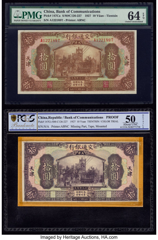 China Bank of Communications, Tientsin 10 Yuan 1.11.1927; 1927 Pick 147Ca; 147Cs...
