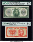 China Central Bank of China, Shanghai 5 Dollars; 1 Yuan 1930; 1936 Pick 200f; 211a Two Examples PMG Superb Gem Unc 67 EPQ; Choice Uncirculated 64 EPQ....