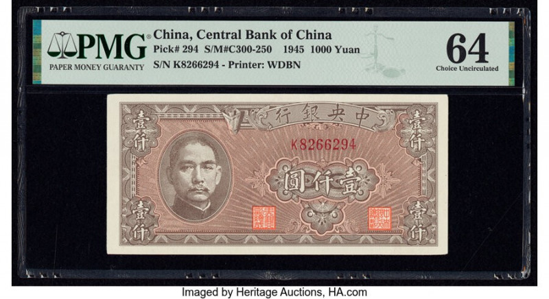 China Central Bank of China 1000 Yuan 1945 Pick 294 S/M#C300-250 PMG Choice Unci...