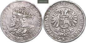 RUDOLF II (1576 - 1612)&nbsp;
2 Thaler "Three Emperors", 1590, 57,64g, Jáchymov. Hal 287 A&nbsp;

about EF | about EF