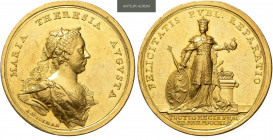 MARIA THERESA (1740 - 1780)&nbsp;
Gold Medal (10 Ducats) Coronation of Maria Theresa in Prague, 1743, 34,77g, A. Wideman, 40 mm, Au 986/1000, Nov 27&...