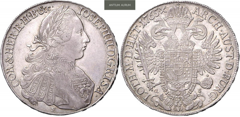 JOSEPH II (1765 - 1790)&nbsp;
1 Thaler, 1765, 27,97g, F, Hall. Her 92&nbsp;

...