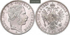 FRANZ JOSEPH I (1848 - 1916)&nbsp;
2 Gulden, 1869, 24,7g, A. Früh 1367&nbsp;

about UNC | UNC