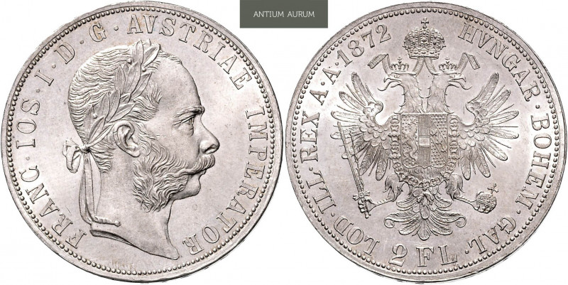 FRANZ JOSEPH I (1848 - 1916)&nbsp;
2 Gulden, 1872, 24,65g, Früh 1371&nbsp;

U...