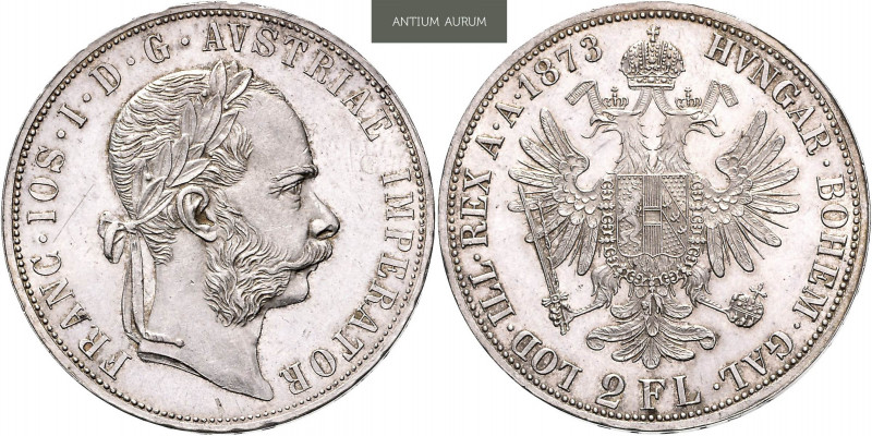 FRANZ JOSEPH I (1848 - 1916)&nbsp;
2 Gulden, 1873, 24,7g, Früh 1372&nbsp;

ab...